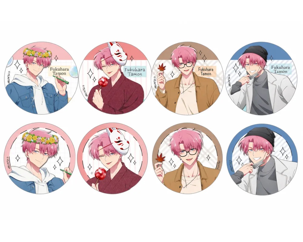 Set 8 Trading Can Badge Tamon Spring, Summer, Autumn & Winter Date Outfit Ver